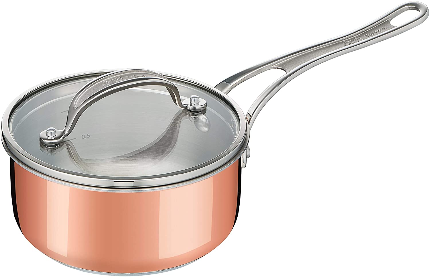 Tefal E49022 Jamie Oliver Triply Copper Saucepan with Glass Lid, Three Layer Material (Stainless Steel / Aluminium / Copper), 16 cm