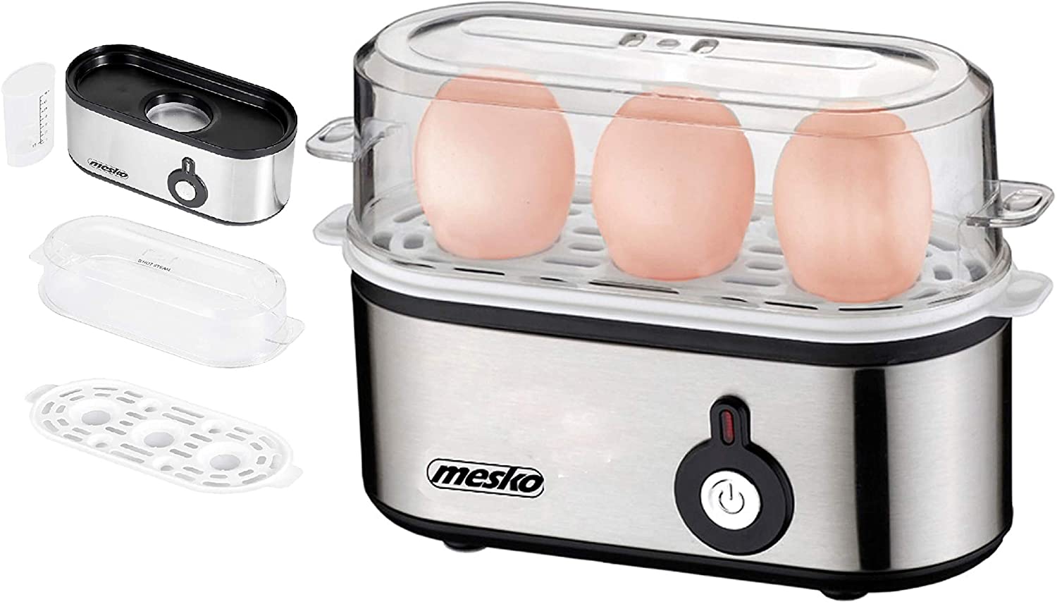 Mesko Electric Egg Cooker 3 Eggs 3500 Watt for 1-3 Eggs Automatic Shut-Off with Signal Egg Cooker Stainless Steel Heating Plate Electronic Egg Cooker