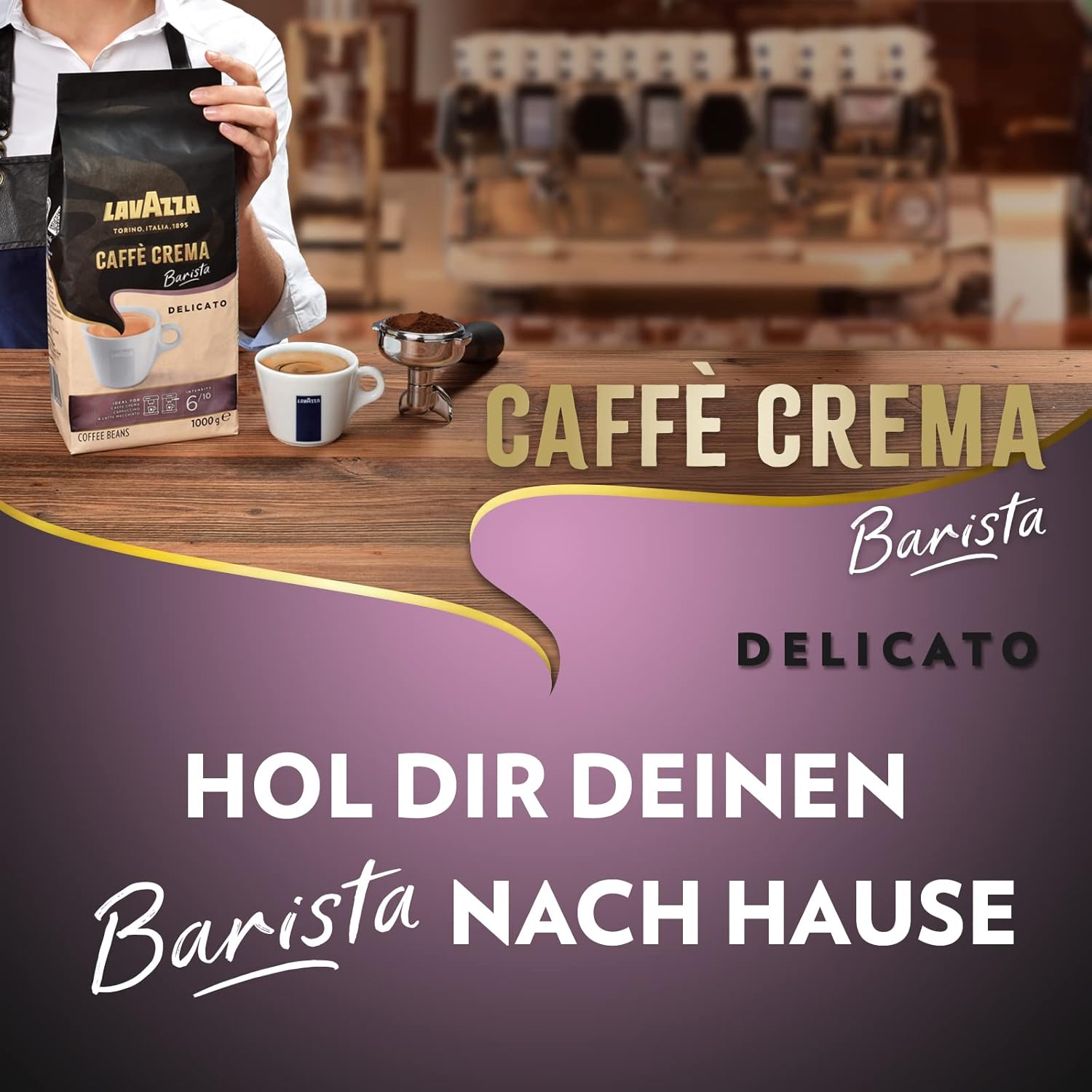 Lavazza, Caffè Crema Barista Delicato, Arabica & Robusta Coffee Beans for Espresso Machines, with Chocolate & Cocoa Flavors, Balanced Flavor, Intensity 6/10, Medium Roast, 1 kg Pack