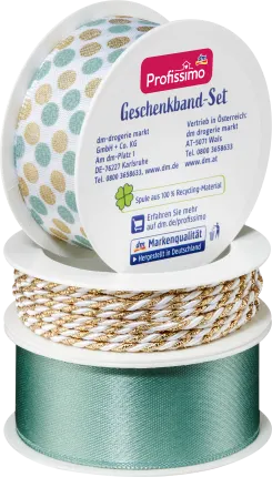 Profissimo satin ribbon sage/cord/dots, 11 m