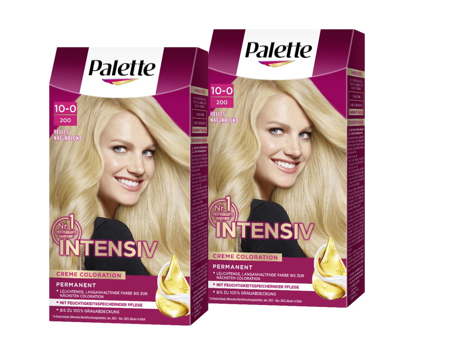 Palette Intensive Cream Coloration 10-0/200 Light Natural Blonde (2 x 115 ml), Permanent Hair Color for Brilliant, Long-Lasting Color Brilliance and 100% Gray Coverage