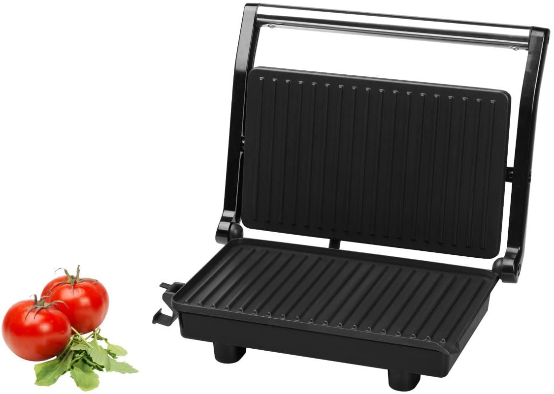MEDION MD 16832 Contact Grill/Panini Grill (1,800 Watt, Non-Stick Coating, Temperature Control, Oil Collection Tray, Overheating Protection) Silver/Black