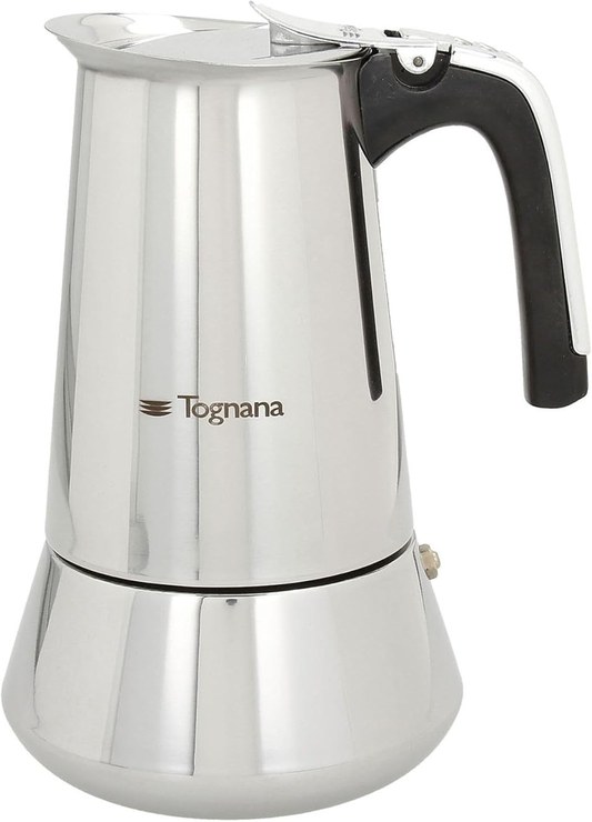 TOGNANA riflex Induction Coffee Maker 10 Cups, Stainless Steel, Silver