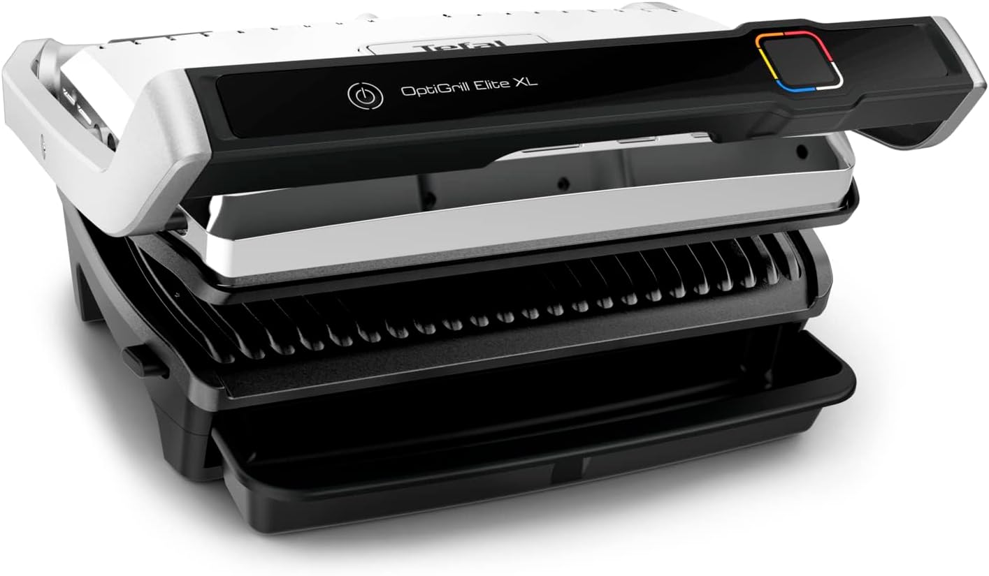 Tefal OptiGrill Elite XL - electric grill for the automatic kitchen with 16 automatic programs, freezer function, meat, well marked, manual mode, stainless steel, black GC760D12
