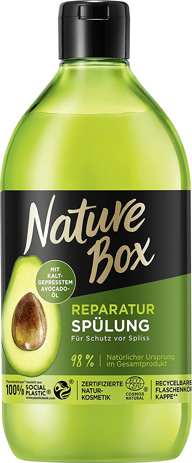 Nature Box Conditioner Repair (385 ml), Hair Repair Conditioner with Avocado Oil Repairs Hair and Protects Against Split Ends, 100% Social Plastic Bottle