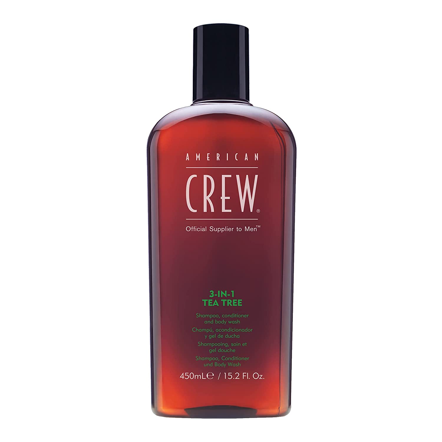 AMERICAN CREW 3-in-1 Tea Tree Shampoo, Conditioner & Body Wash with Tea Tree Oil, 450 ml, Care Shampoo and Conditioner for Men, Shower Gel for Daily Cleansing of Body and Hair