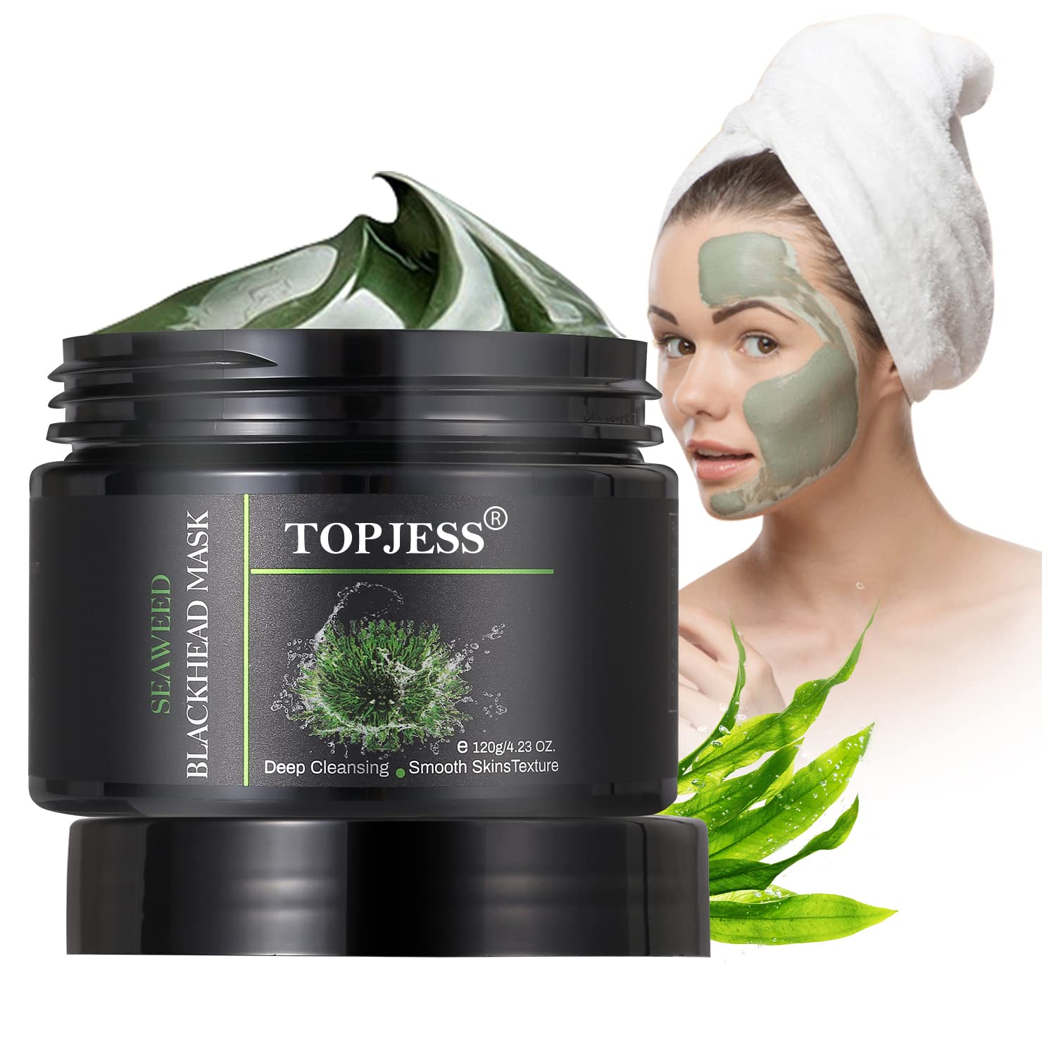 TOPJESS Blackhead Remover Maske, Peel Off Maske, Mitesser Maske, Anti Aging Mask, Gesichtsmaske mit Algen, gegen unreine Haut, fettige Haut& Mitesser, 100% Natural Gesicht & Körper Maske, ‎grün
