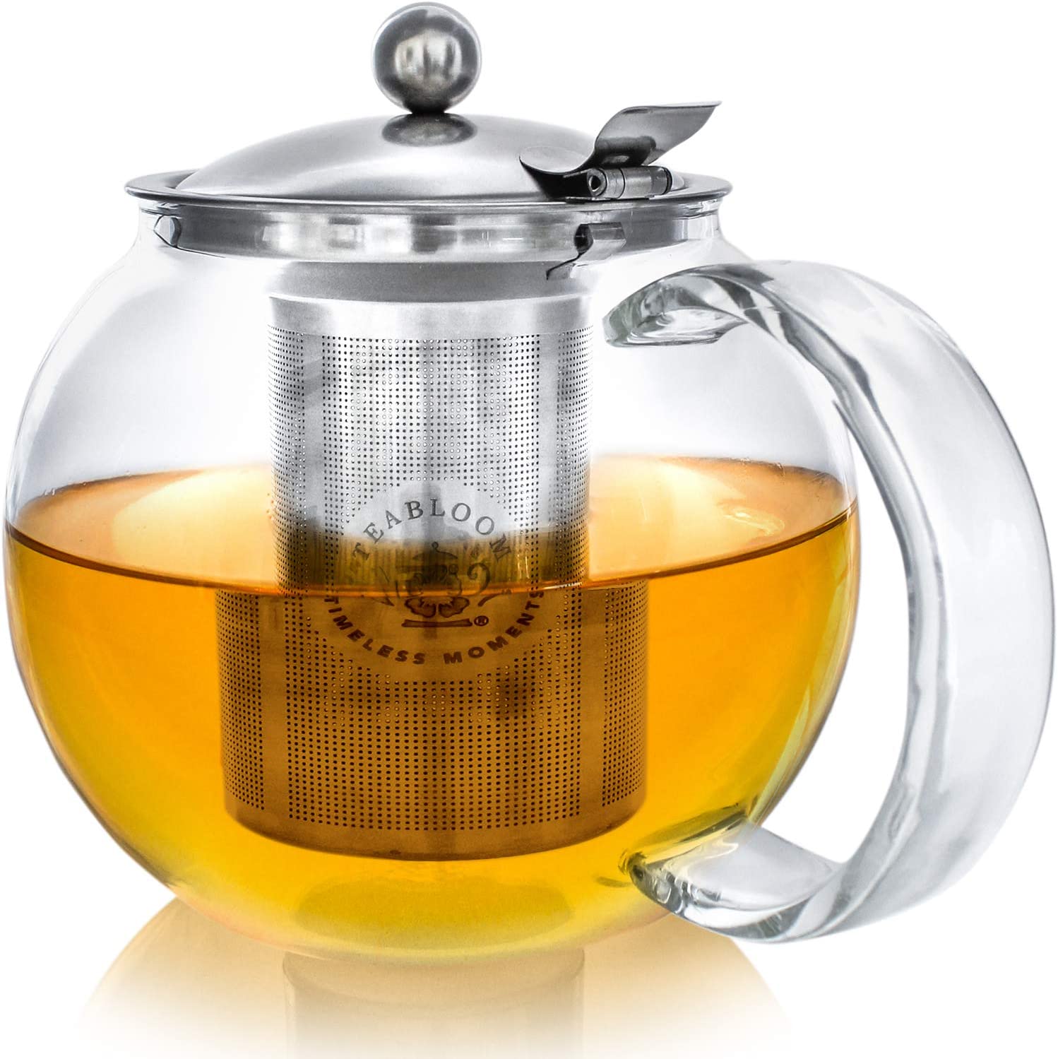 Teabloom Classica Teapot for Everyday Use - Stove Top Safe Glass Teapot - 1200 ml Capacity - Removable Stainless Steel Tea Infuser
