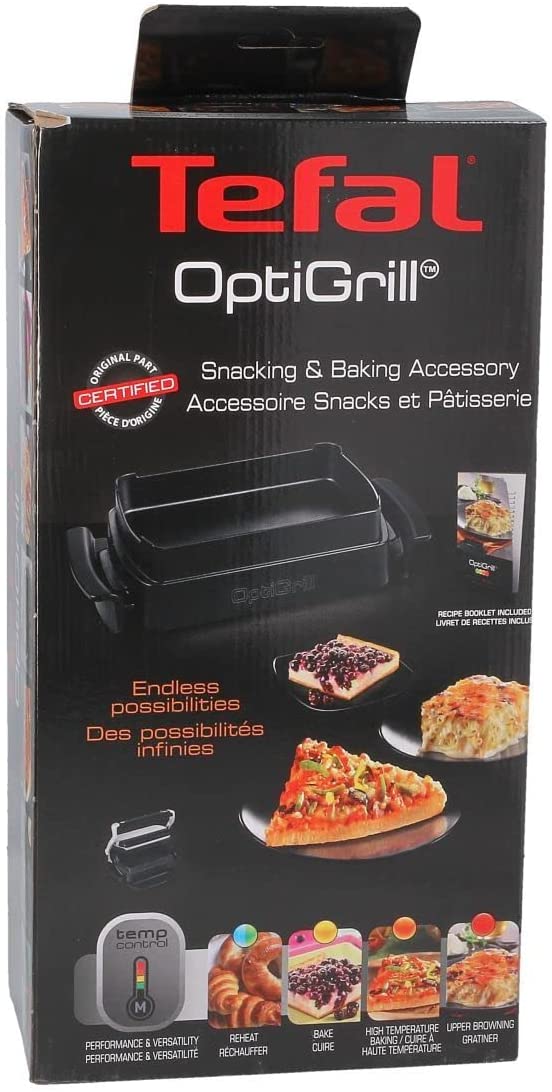 Tefal Baking Tray XA7258 + Recipe Book for OptiGrill, 1.6 Litres, Non-Stick Coating, Die-Cast Aluminium Heat-Insulated Handles, Easy Cleaning, Dishwasher Safe, Pizza, Casseroles, Bread, Sweets