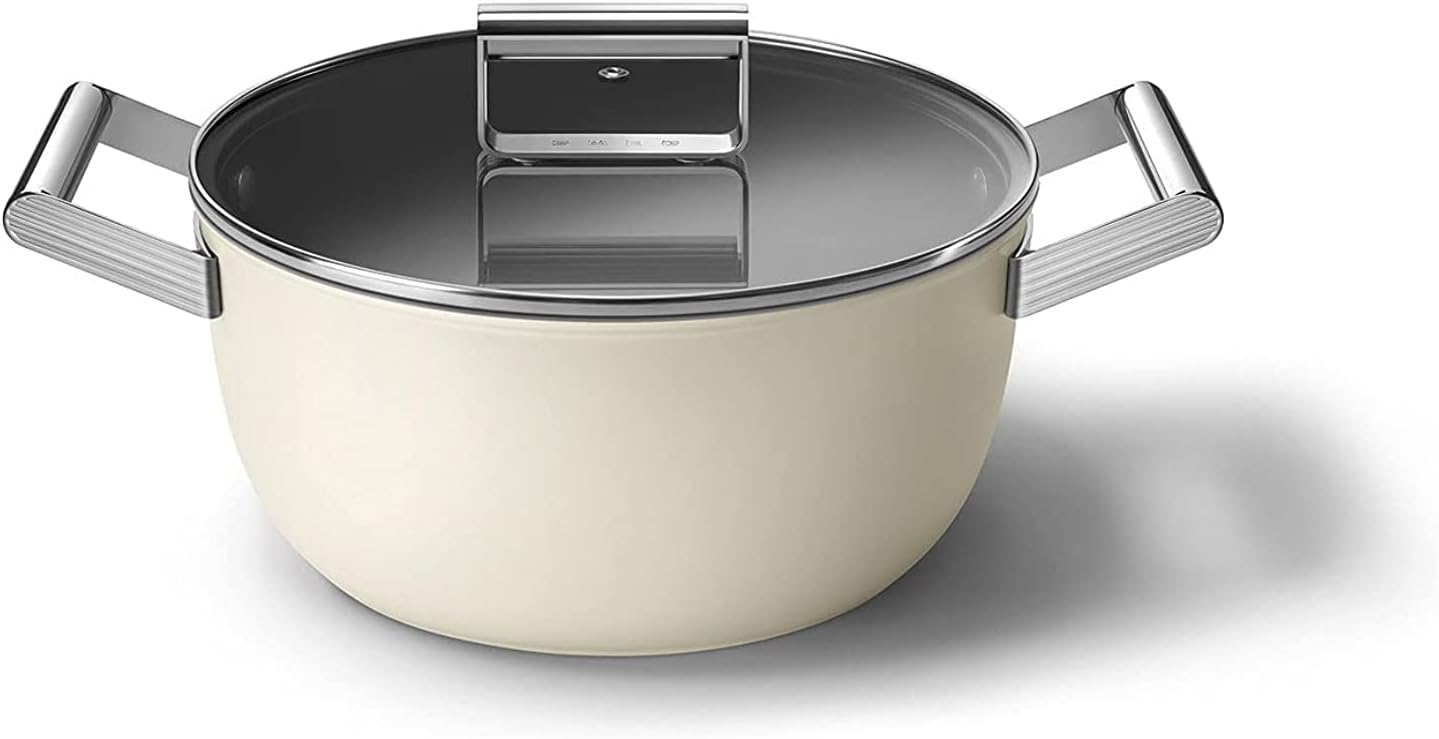 SMEG ckfc2411crm cooking pot with 2 handles and lid diameter 24 cm cream