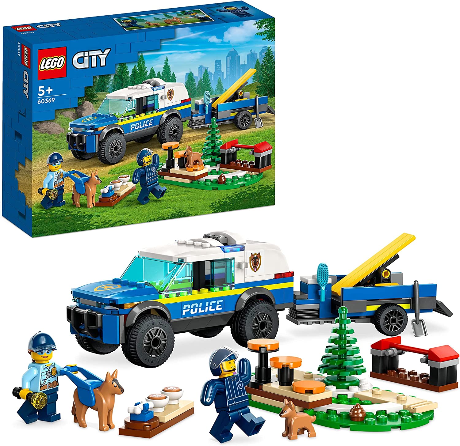 LEGO 60369 City Mobile Police Dog Training Police Car Toy with Trailer Dog and Puppy Figures Animal Set for Children from 5 Years