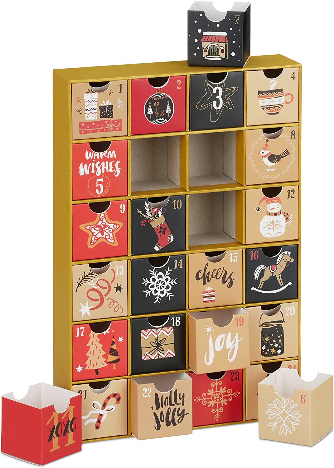 Relaxdays children’s and adults’ Advent calendar for filling, 24 boxes, reusable, Christmas calendar, various colours