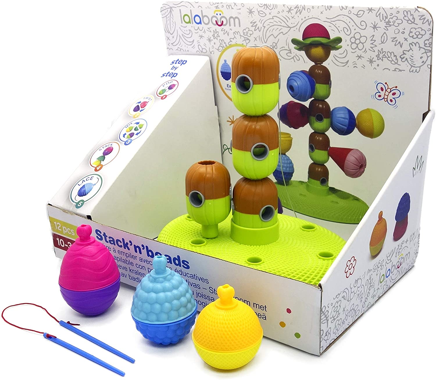 Lalaboom 86147 Lernspielzeug Für Kinder, Steckbaum, Steckspiel, 12-Teilig, 