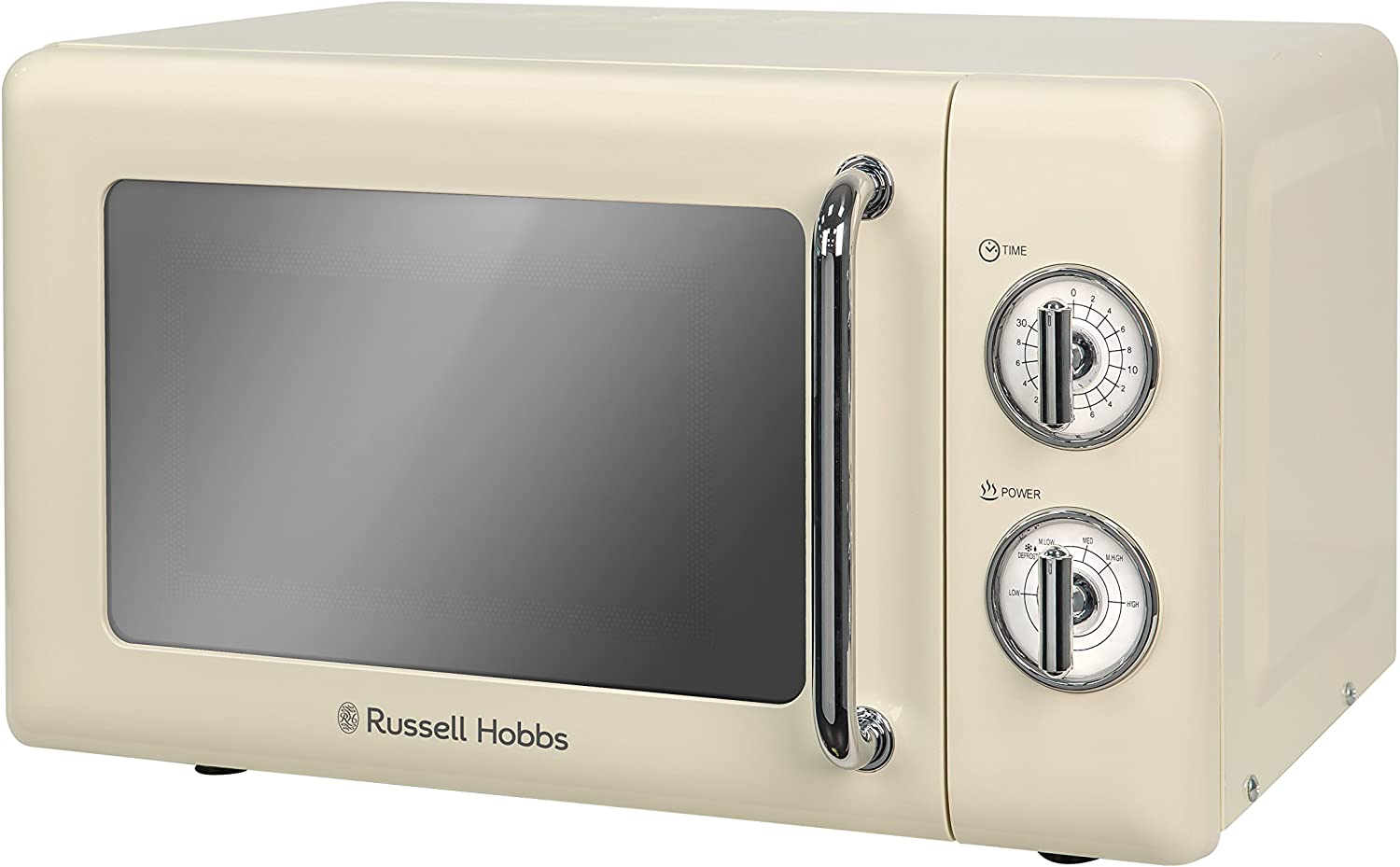 Russell Hobbs Rhretmm705c 17l 700W Creme Compact Retro Solo Manual Microwave with 5 Power Levels, Timer, Defrost Setting, Easy Cleaning