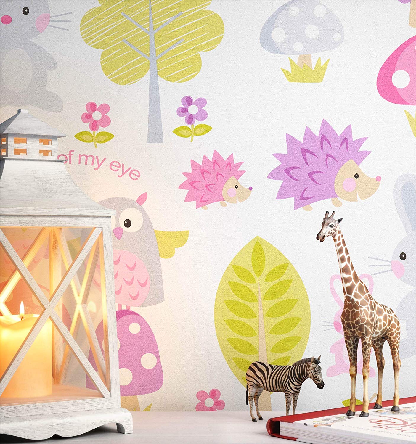 Newroom Design Newroom Childrens Wallpaper, Colourful Owl Hedgehog, Childrens Paper Wall