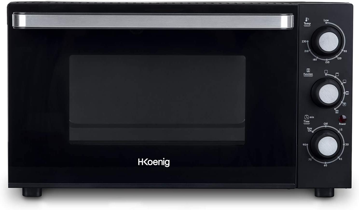 H.Koenig 30L Electric FO30 Compact Multifunction Mini Oven Powerful 1500W Programmable 6 Cooking Modes 230°C Timer 60min Glass Door Double Glazing Non Stick