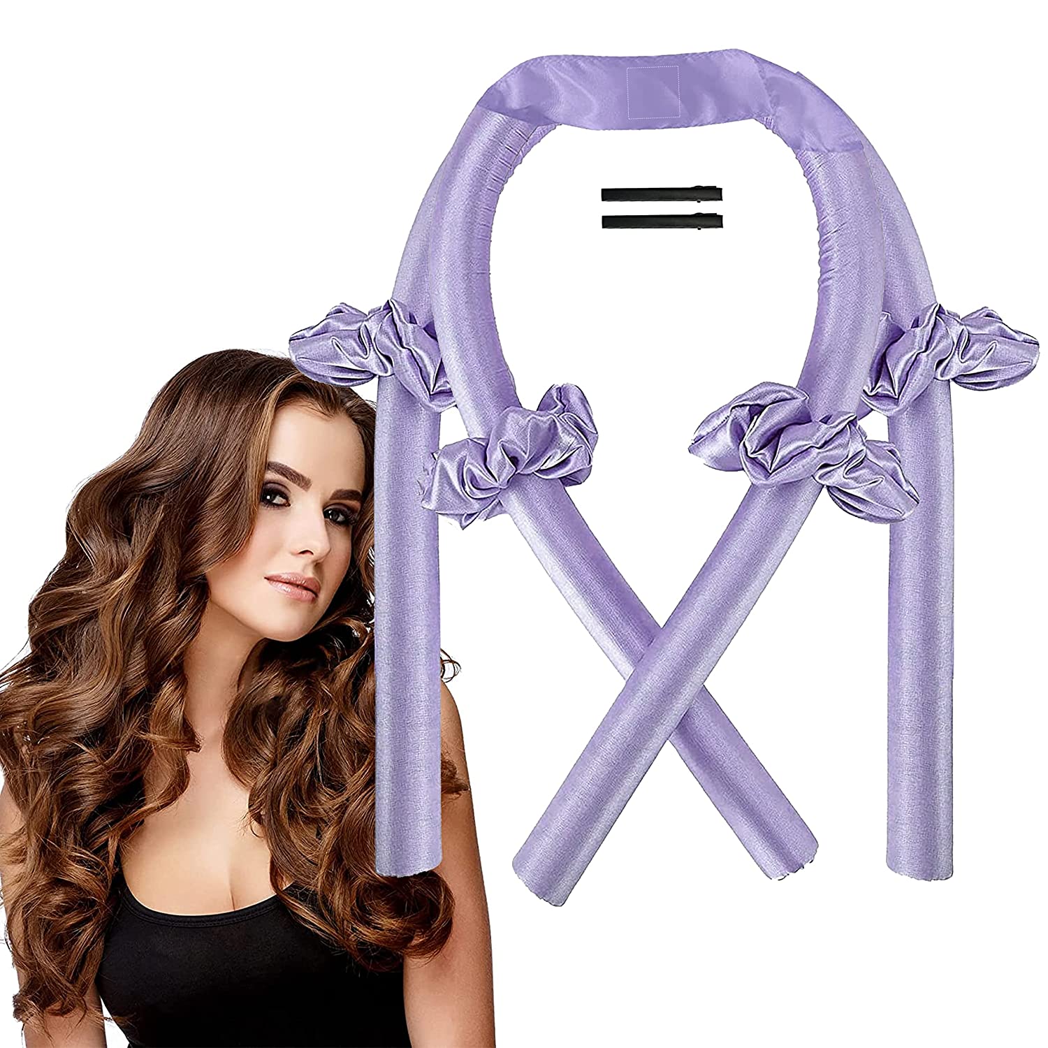 Swithun Curls without Heat for Long Hair, Non-Slip Heatless Curls Band Silk Hair Curler with Hairpin, Wave Formers Overnight, Hair Curler No Heat DIY Hairstyle Set (Purple), ‎purple