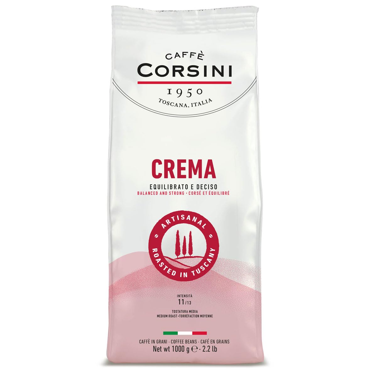 Caffè Corsini Coffee Beans 1 kg Cream, Blend of Arabica and Robusta, Medium Dark Roasting, Balanced and Specific Flavor, Origin America, Asia and Africa