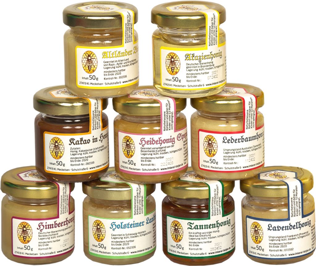 9er Probierset Honig 50g Gläser