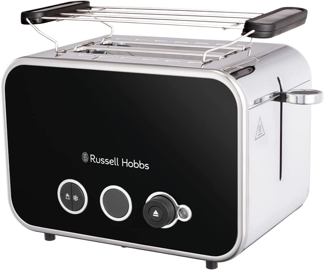 Russell Hobbs Distinctions 26430-56 Toaster [for 2 Slices] Stainless Steel Black (Extra Wide Toast Slots, Including Bun Attachment, 6 Browning Levels + Defrost & Warming Function, Lift & Look Function, 1600W)