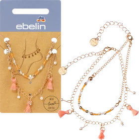ebelin ankle chains with beads and tassels, 2 pcs