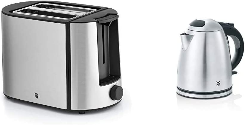WMF Bueno Pro Toaster Stainless Steel, 2 Slices, 6 Browning Levels, 870 W, Matte Stainless Steel & Stelio Kettle Stainless Steel 1.2 L, Electric Kettle with Limescale Water Filter, 2400 W, Matte Stainless Steel