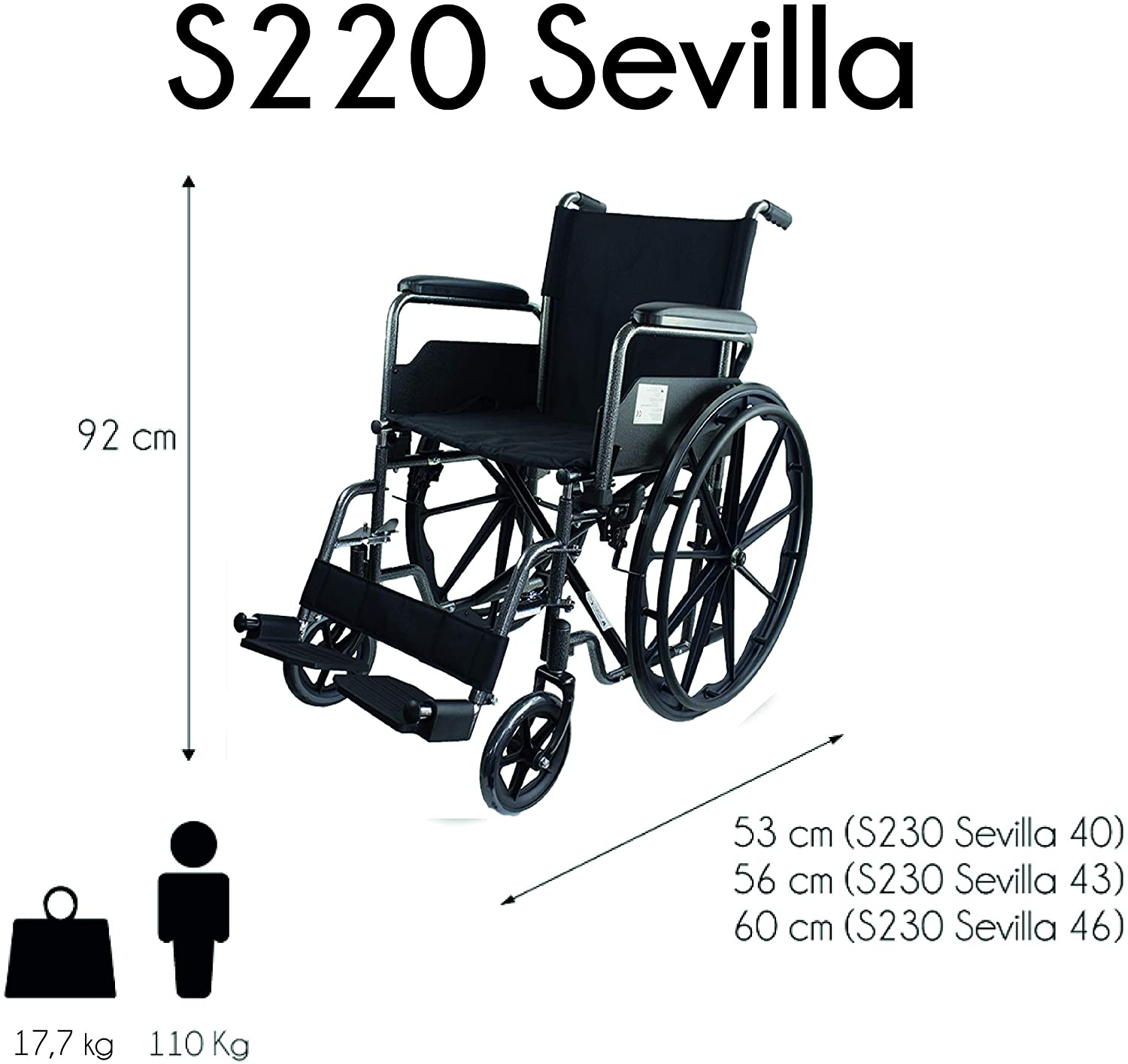 Mobiclinic S220 Sevilla Premium Steel Folding Wheelchair For Elderly And Di