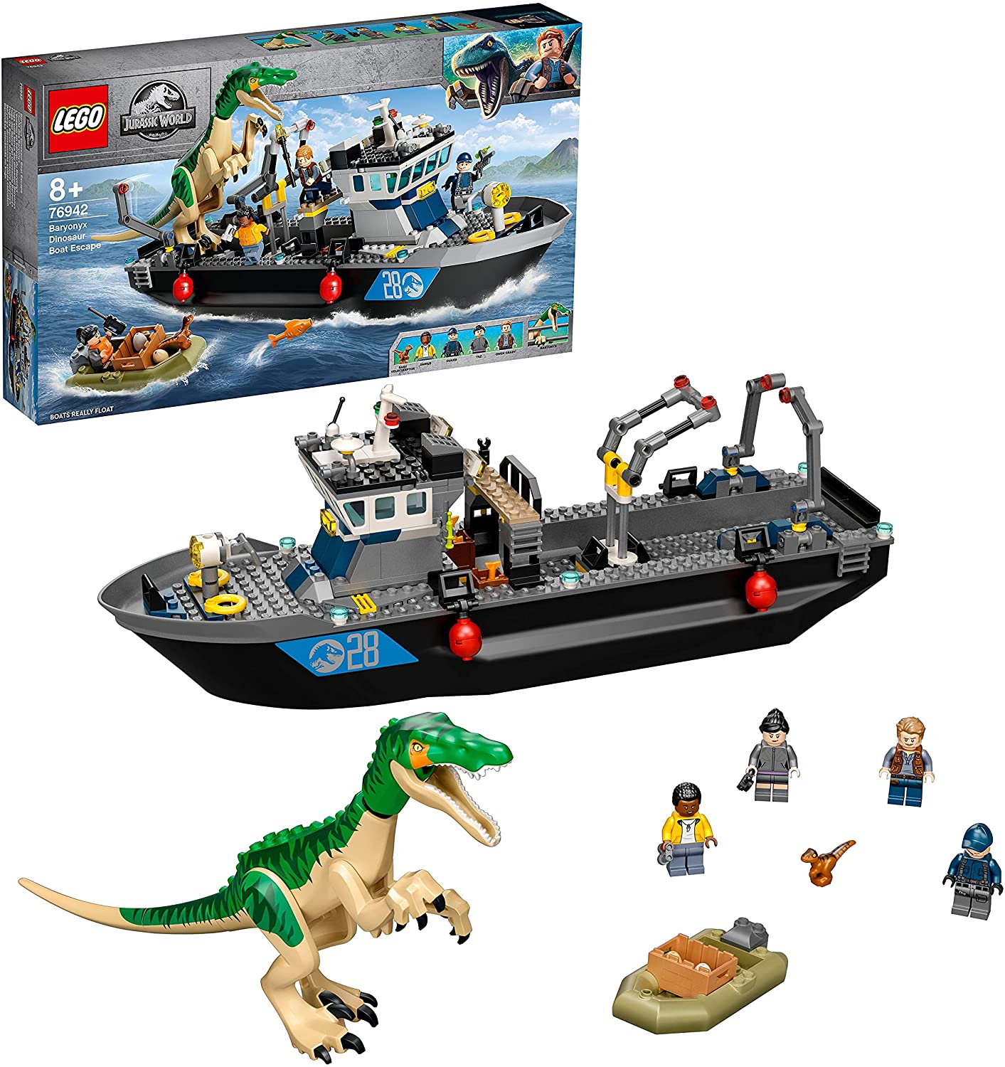 LEGO 76942 Jurassic World Escape of Baryonyx Toy with Speedboat for Boys an