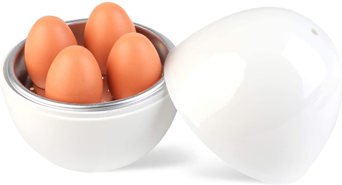 Coxeer Microwave Egg Boiler Microwave Pressure Cooker 4 Egg Boiler for Hard or Soft Boiled Eggs (White)
