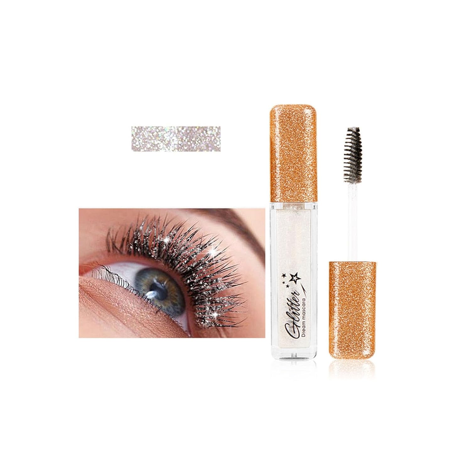 Glitter Mascara for Eyelashes, Shimmer Sparkle Effect, Long-Lasting, Black (White, One Size)