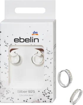 ebelin hoop earrings with zirconia stones 925 silver, 2 pieces
