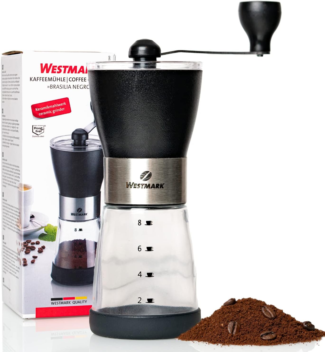 Westmark Manual Coffee Grinder - Holds Up to 8 Cups of Coffee Like Barista - Durable & Adjustable Ceramic Grinder - 21.3 cm (Black)