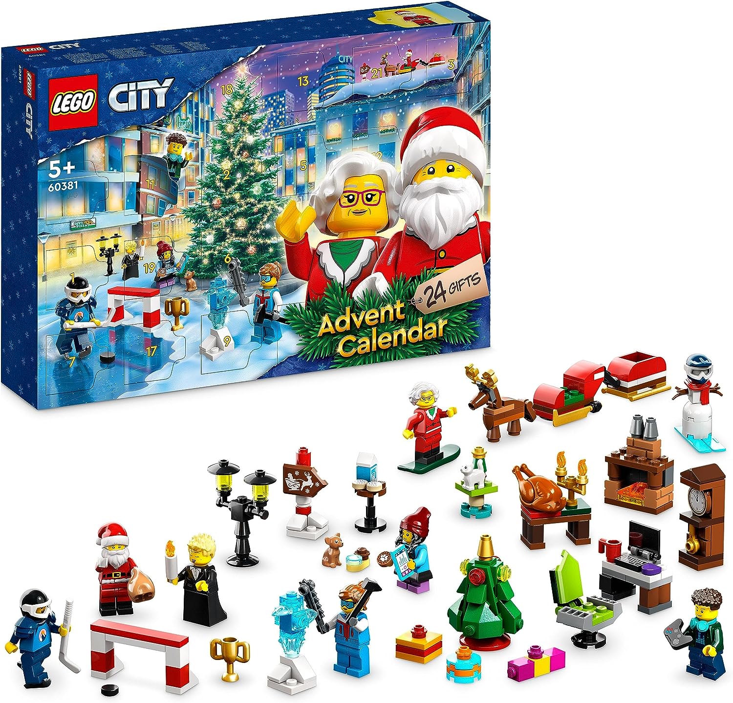 LEGO 60381 City Advent Calendar 2023, Christmas Calendar with 24 Gifts Including Santa Claus and Reindeer Figures Plus Winter Wonderland Play Mat, Christmas Gift for Children, Boys, Girls