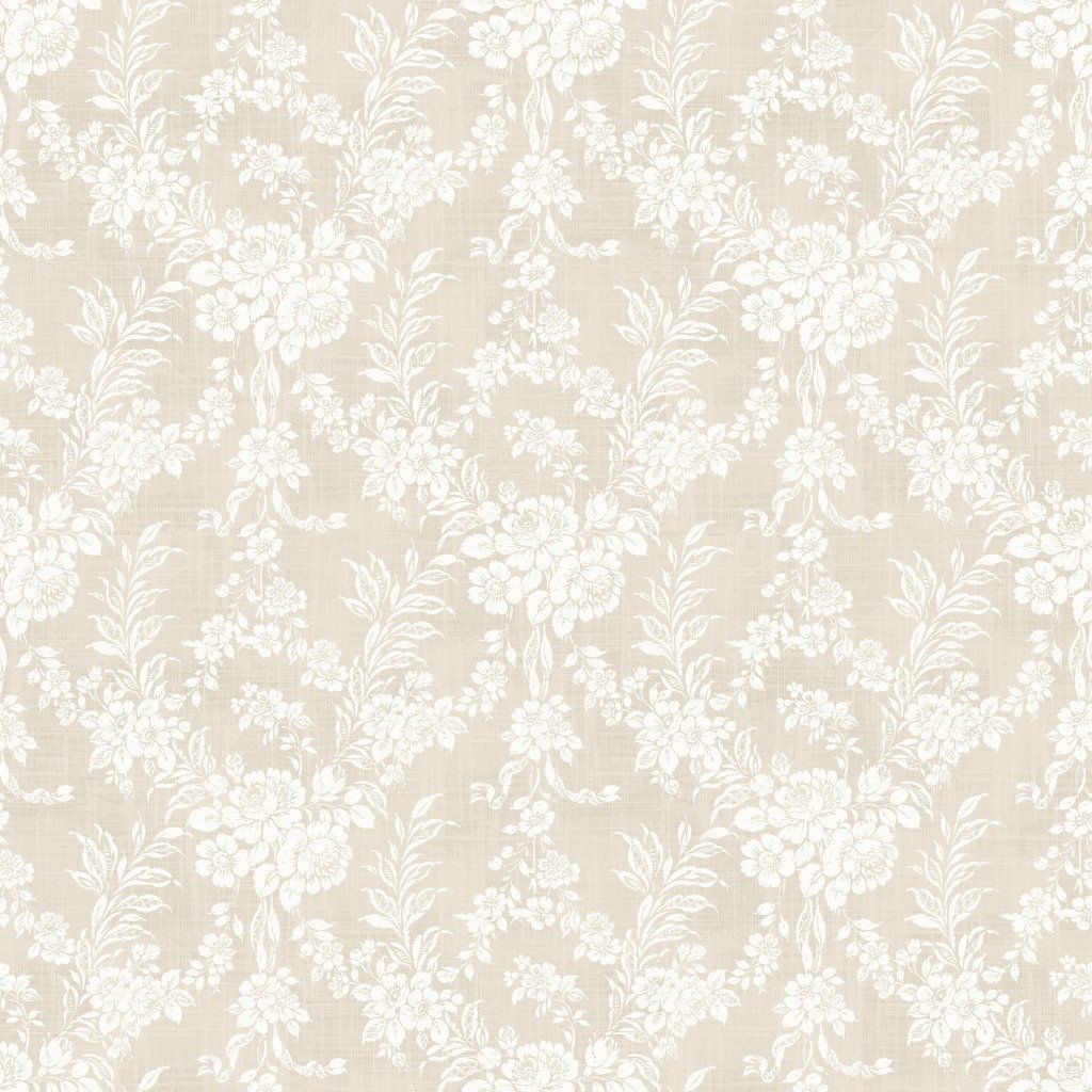 Ornament 5942 Non-Woven Wallpaper Flower Garlands White Embossed Linen Beig