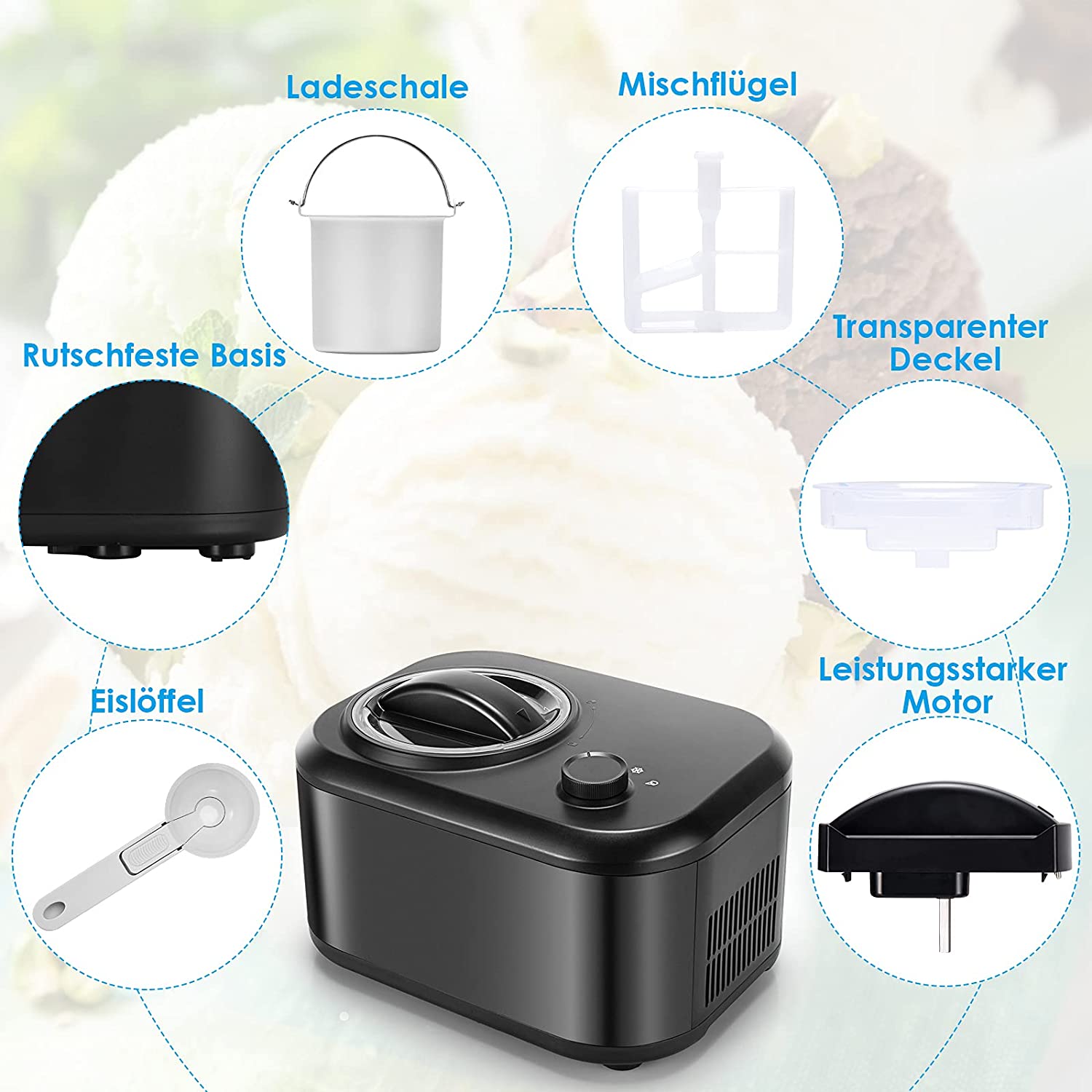 GOPLUS 1 L Ice Cream Maker, Ice Cream Maker with Automatic Self-Cooling Compressor 100 W & 3 Operating Modes, Yoghurt Maker with Removable Ice Container, for Ice Yoghurt & Sorbet, Choice of Colours (Black)