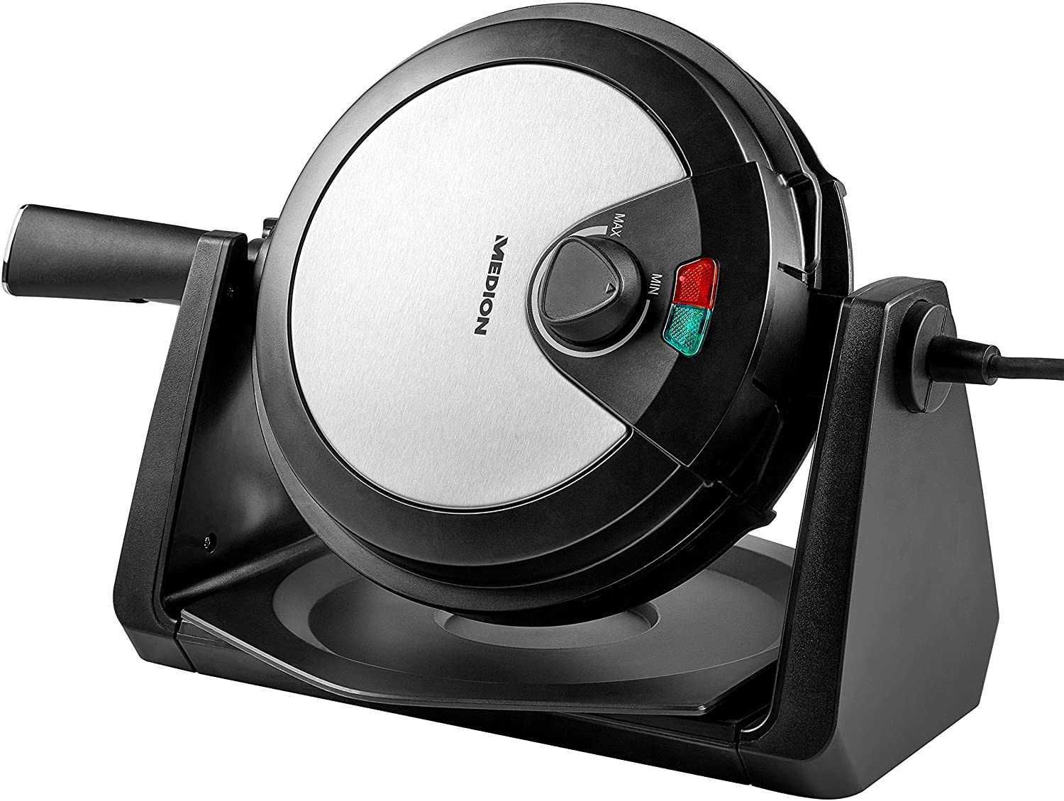 Medion MD 18360 Rotating Belgian Waffle Maker, 1000 Watt, Non-Stick Coating, Temperature Display, Ideal Dough Distribution
