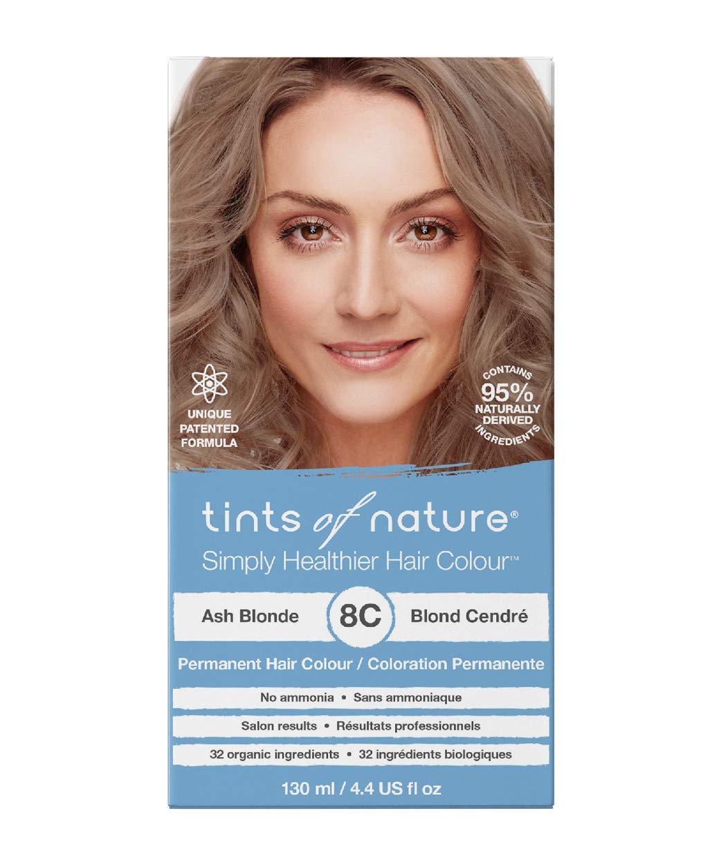 Tints of Nature Ash Blonde Permanent Hair Dye 8C Nourishes Hair & Covers Greys - Single Pack, ‎ash (8c)