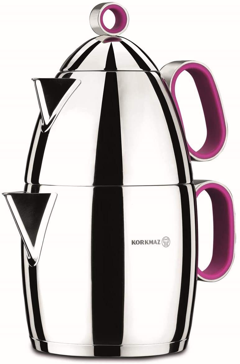 Korkmaz Tomtom Teapot 2.7 L Caydanlik Purple | A084 All Hob Types | Teapot Set with 3 Layer Capsule Base
