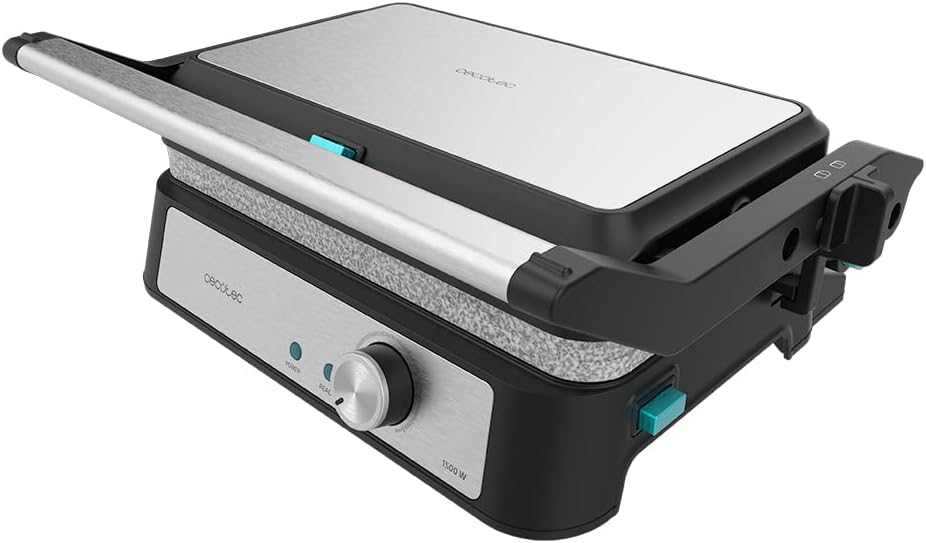 Cecotec Rock\'n Grill 1500 Take&Clean Stone Electric Grill 1500W RockStone Coating Removable Dishwasher Safe Plates 180º Opening Floating Top Plate