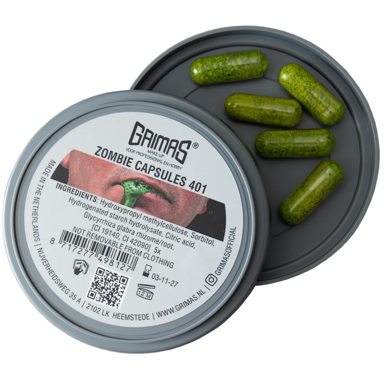GRIMAS Zombie Capsules Colour 401 Poison Green Pack of 5 Plant Based Mouth Effect Paint Halloween Capsules Vegan