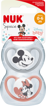 NUK Pacifier Disney baby Space Silicone, grey/terracotta, 0-6 months, 2 pcs