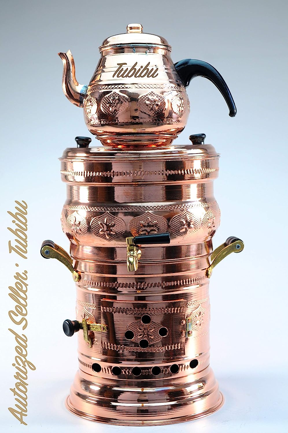 Tubibu Copper Samowar Teapot Set Anthracite Handmade Real Copper Samowar (Copper, Medium)