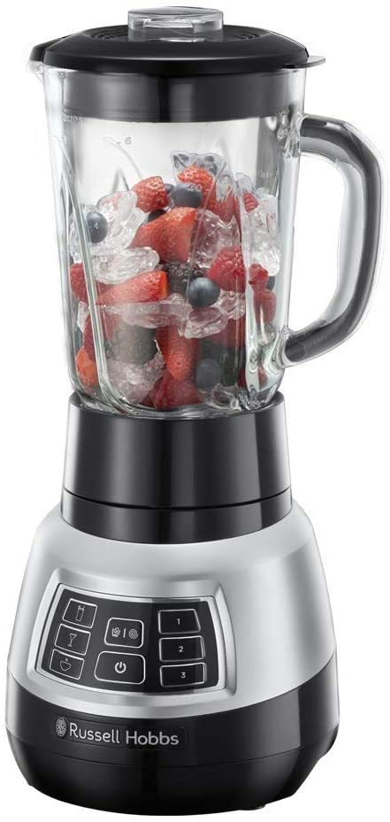 Russell Hobbs Velocity Pro Glass Blender (7 Settings: 3 Speed Levels + IceCrush + 3 Programmes for Smoothie, Drinks & Soups) 1.5 L Glass Counter 22,000 rpm 0.9 HP Motor 25720-56