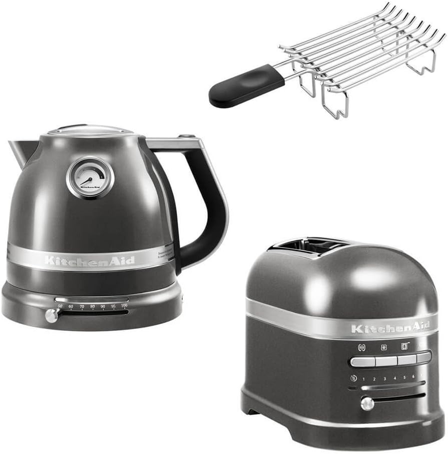Kitchenaid Artisan Breakfast Set Including Kettle 5kek1522, 2 Slices of Toaster 5kMT2204 and Sandwich Attachment for a Perfect Start to the Day (Madallion Silver)