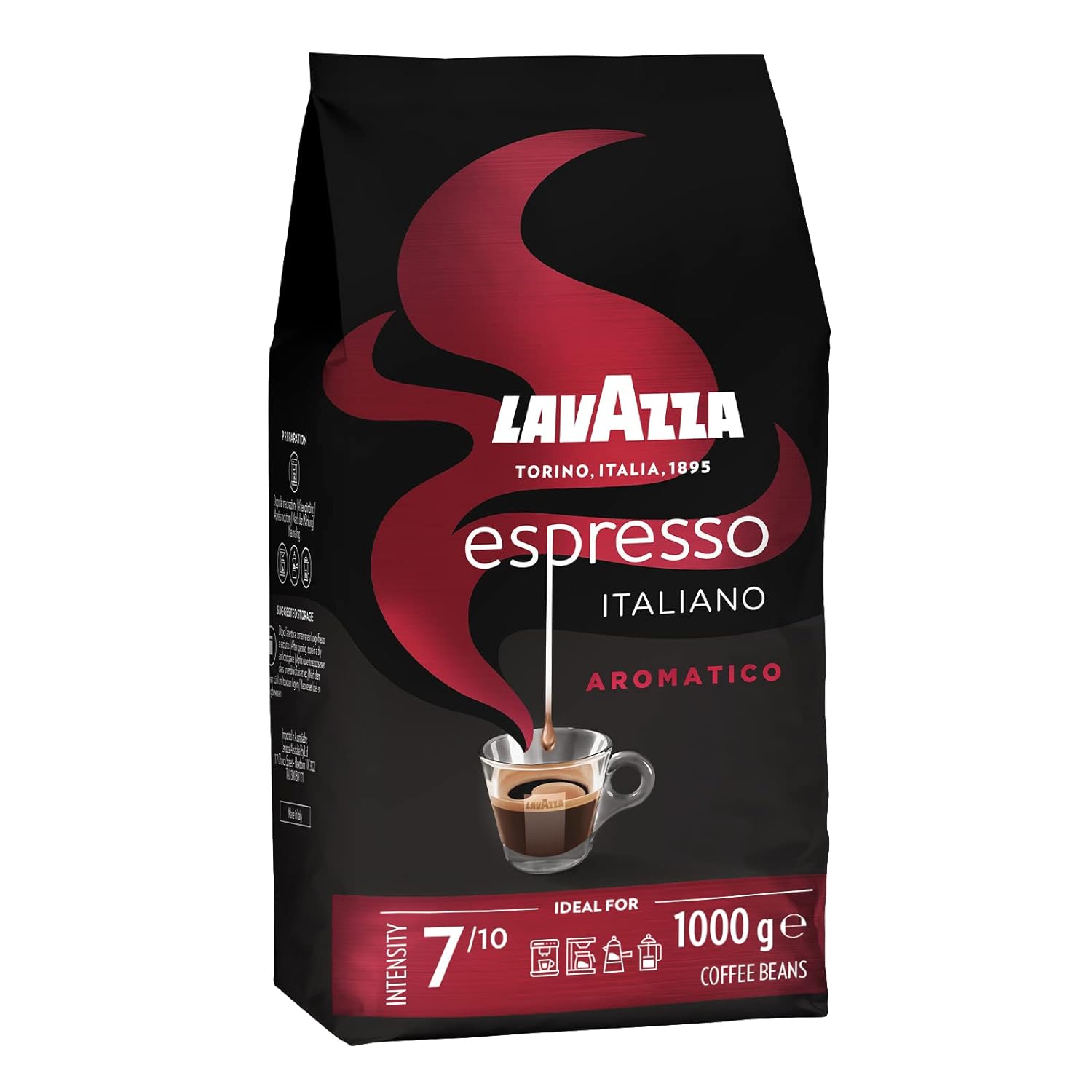 Lavazza, Espresso Aromatico, Arabica & Robusta coffee beans, ideal for espresso machines, chocolate & dried fruits aromas, aromatic taste, intensity 7/10, light roasting, 1kg pack