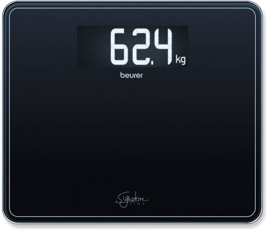 Beurer GS 410 Black Signature Line Glass / Bathroom Scales with Extra Large Safety Glass Tread Surface Stylish Black Display in XXL Format and Load Capacity up to 200 kg