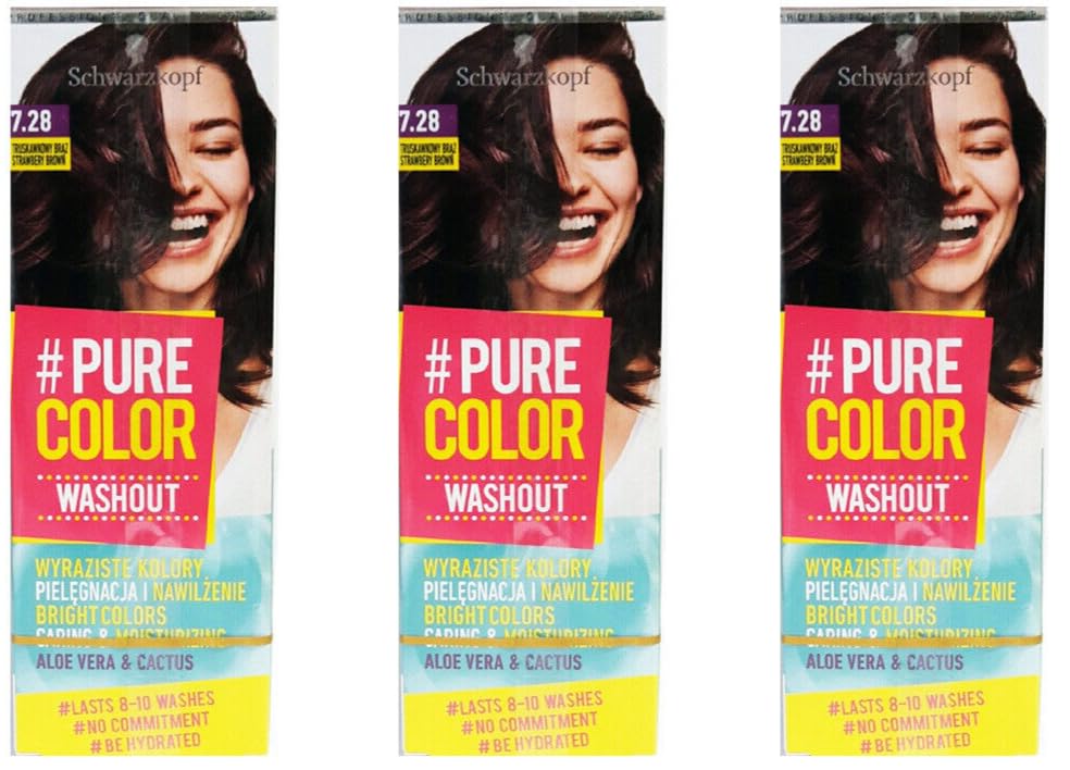 3 x Schwarzkopf # Pure Colour Washout \"7.28 Strawberry Chocolate Brown\" 60 ml (Pack of 3)