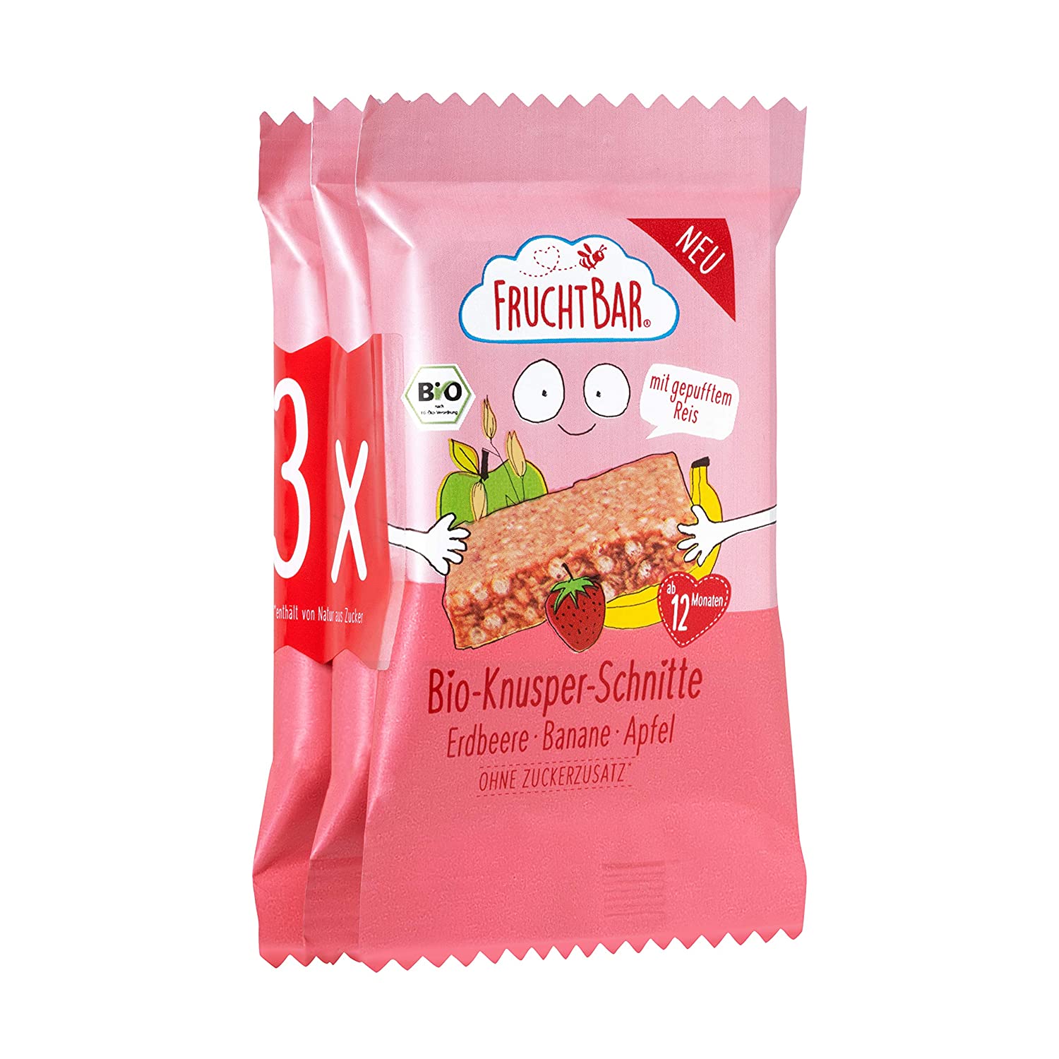 FruchtBar Bio-Knusper-Schnitte Erdbeere, Banane, Apfel; 3er-Pack (mit 3x23g)
