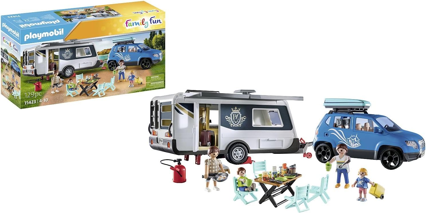 PLAYMOBIL Family Fun 71423 Caravan with Car, Camping, Versatile Camping Fun in Nature with Extensive Accessories, Family Trip Through the Whole Country, Toy for Children from 4 Years