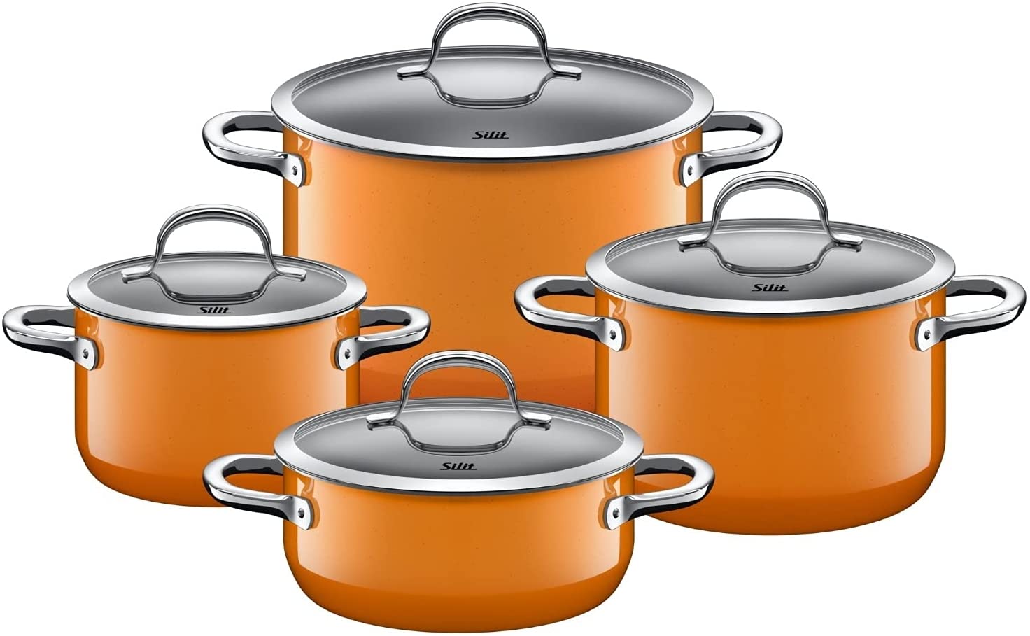 Silit Passion Orange 4-Piece Induction Saucepan Set with Glass Lid Silargan Functional Ceramic Induction Pots Set Nickel-Free Orange